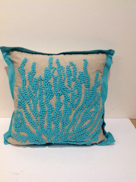 Tan Pillow w/Sea Coral Design