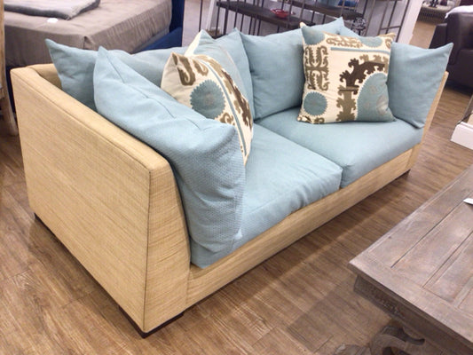 Custom Beige & Light Blue Fabric Sofa