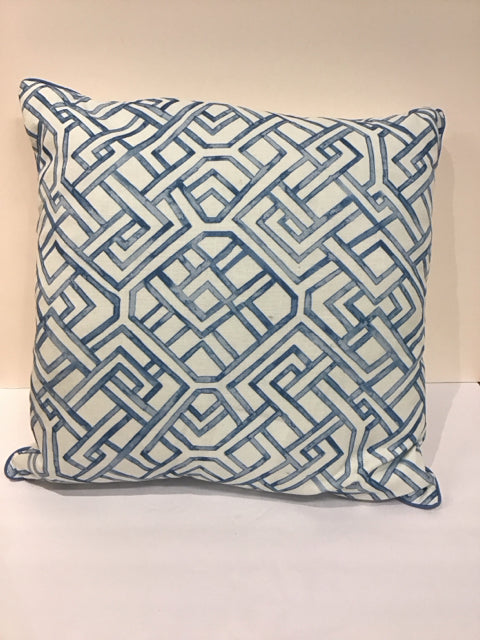 Blue/White Geometric Lattice Print Pillow