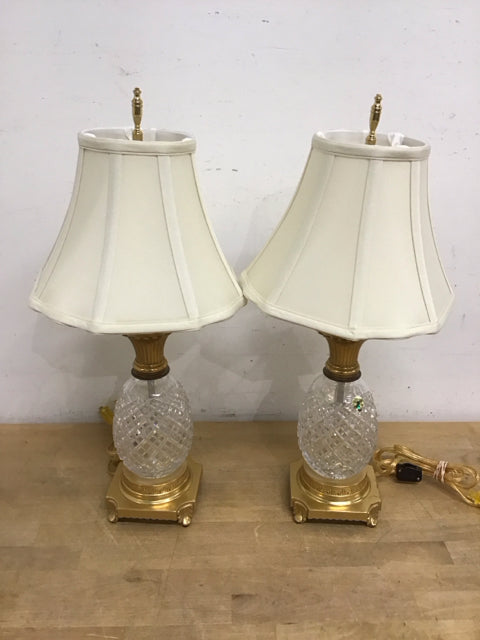 23" Pair Of  Waterford Pineapple Table Lamps As Is
