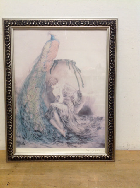 Louis Icart 28x22 Framed Woman w/ Peacock