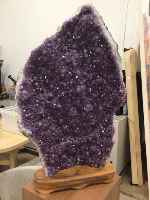 33" X 21" Large Purple Amethyst On Wood Stand