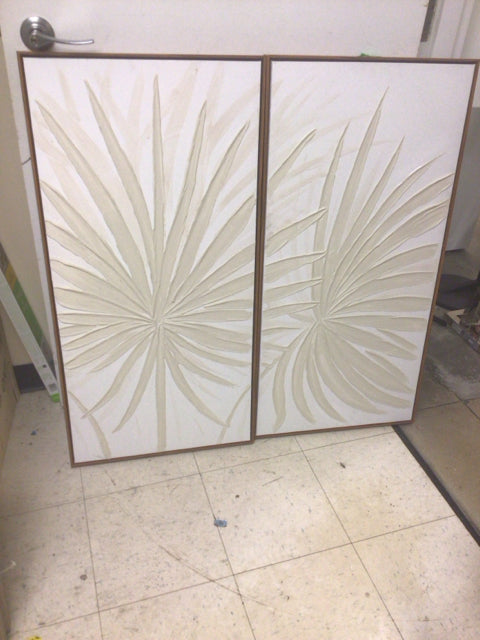 40" X 20" Pair Of Framed Textured Palms Prints On Canvas