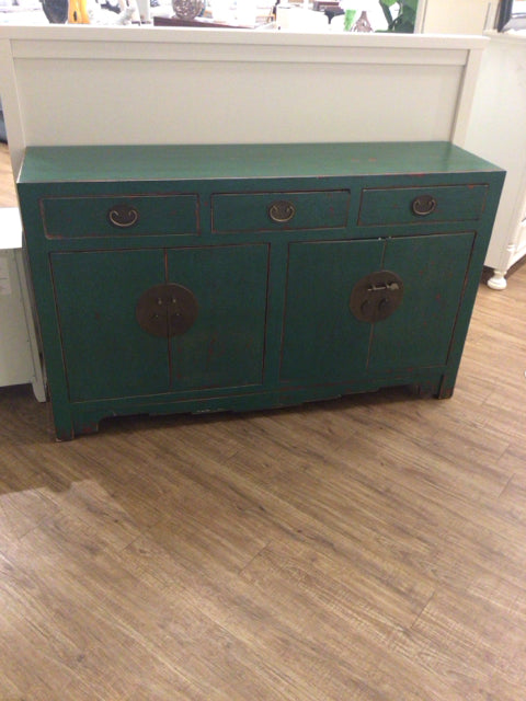 16" X 59" Green Three Drawer/Four Door Asian Style Buffet