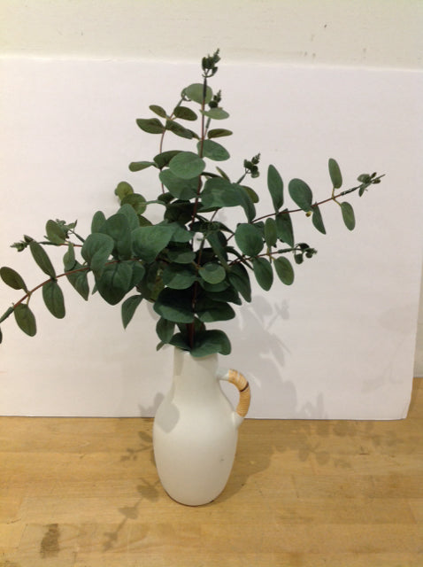 Faux Leaves in White Ceramic Rattan Weave Jug