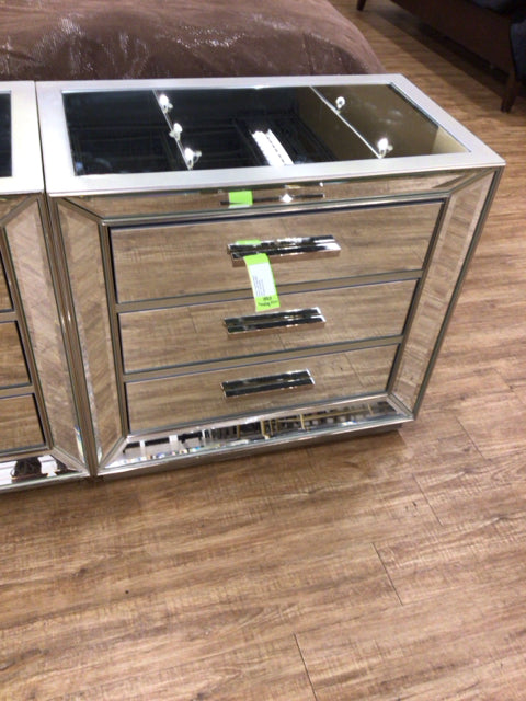 Kevin Charles Three Drawer Mirrored Nightstand
