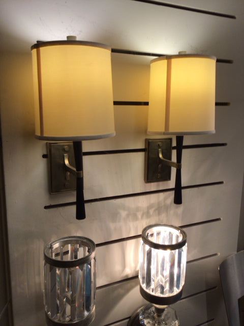 Pair Of Black Brass Accent Sconces W/Shades