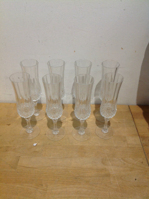Set of 8 Cut Glass Champagne Flutes