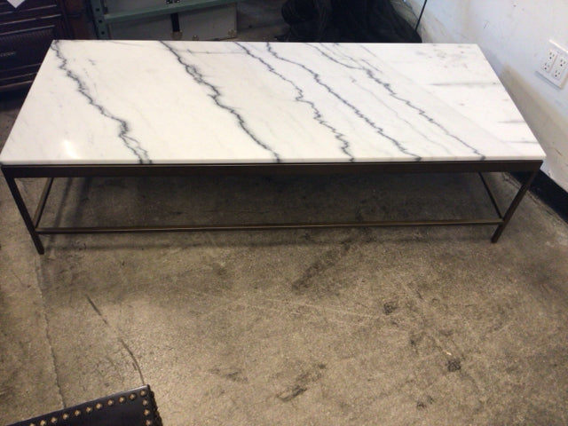 Gold Metal Base Grey & White Stone Top Coffee Table
