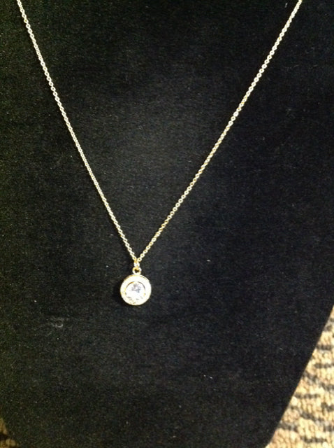 Gold Plate Necklace w/Crystal Pendant
