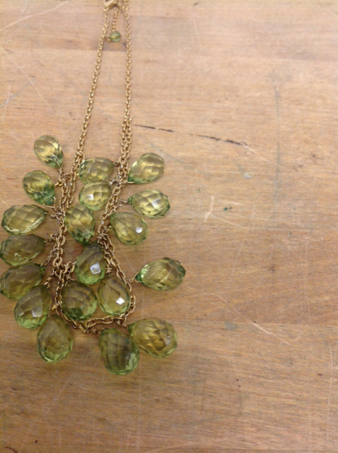 Necklace- Gold Green Glass Beads