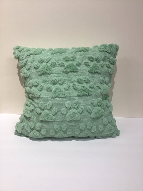 Green Pillow w/Tufted Paw Prints