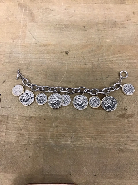 Silvertone Coin Charm Bracelet