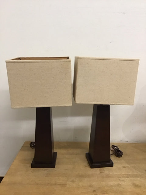 26" Pair Pyramid Wood Table Lamps