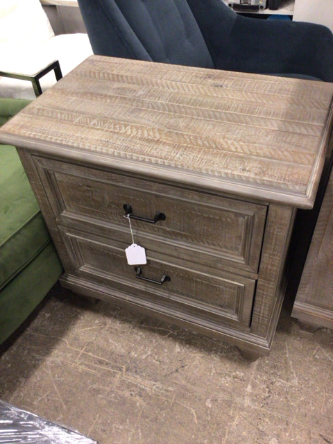 Grey Wood Two Drawer Nightstand