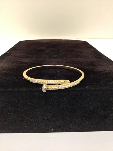 Cartier Style Medium Gold/Pave Nail Bracelet