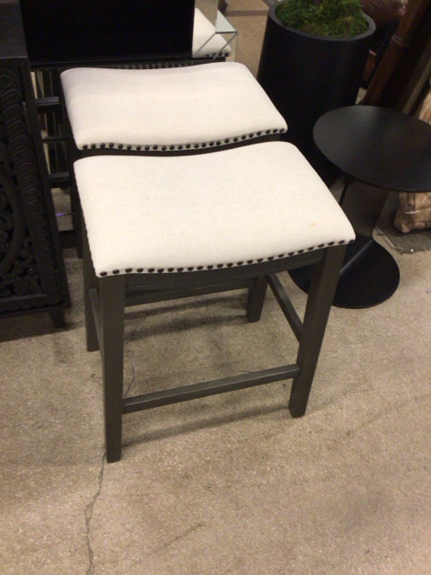 AS-IS Pair Of Wood & Fabric Counter Stools