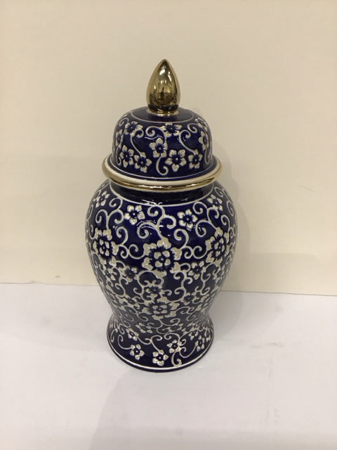 Blue/White Painted Porcelain Urn w/Gold Accents