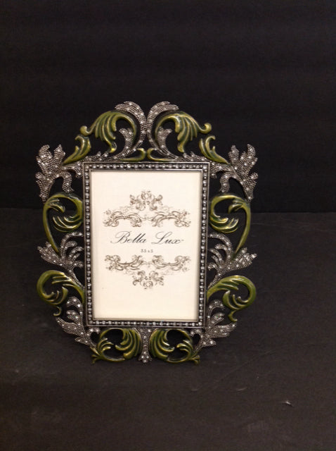 3.5x5 Green Enamel Picture Frame w/Rhinestones