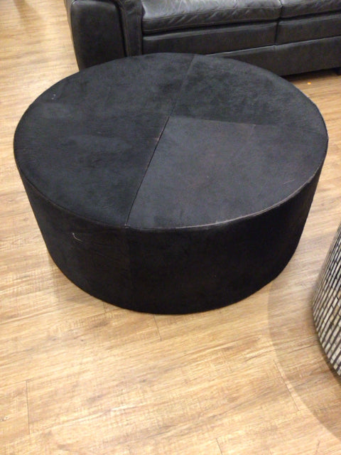40" Round Black Hide Ottoman