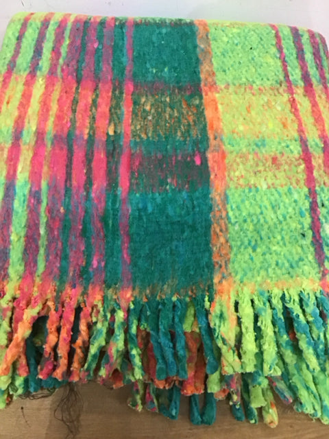 66"x76" "The Yogo Blanket" Neon Plaid Throw