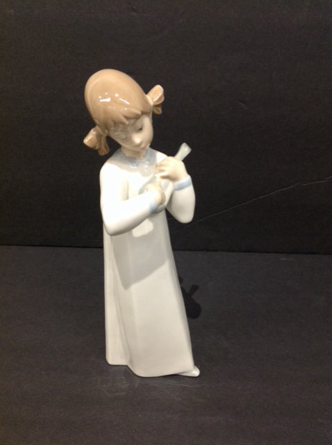 8" Lladro Girl Playing Instrument