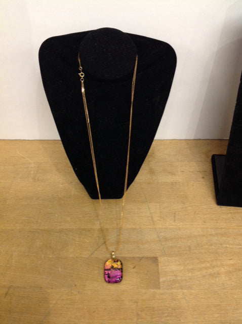 Square Art Deco Glass Pendant Necklace