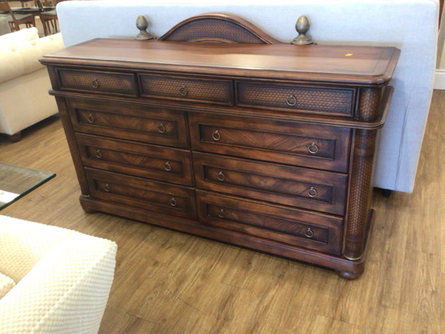 AS-IS Dark Wood Nine Drawer Dresser W/Mirror