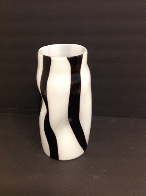 12" Brown/White Striped Abstract Glass Vase