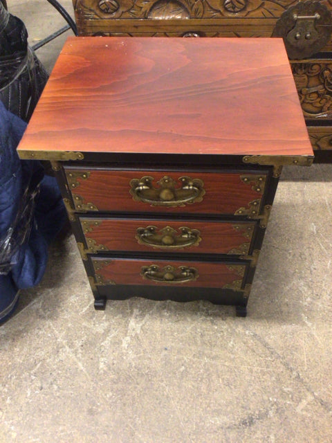 AS-IS 12" X 14 " Asian Three Drawer Small Cabinet(Top Has Dings/Scratches)