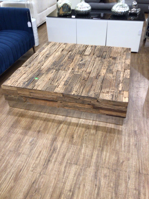 Wood Beam Chrome Trim Coffee Table