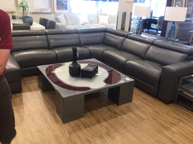 AS-IS Macys Grey Leather 6 PC Power Reclining Sectional(Scratch In Leather)