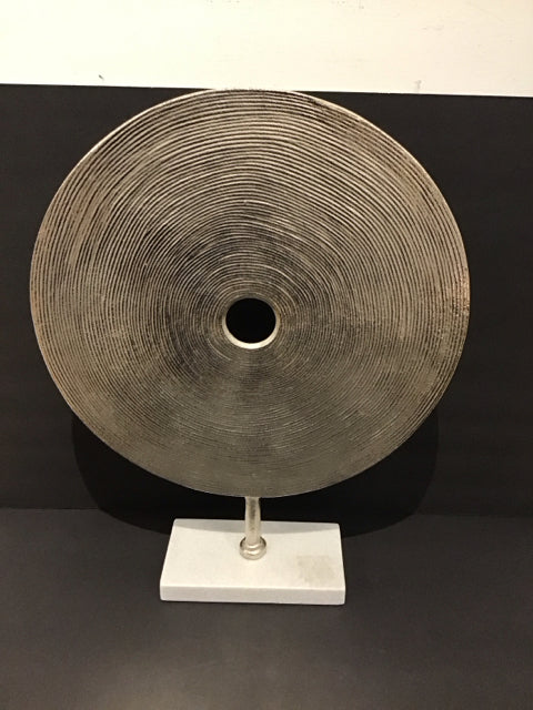21" Silver Metal Circular Statue on Marble