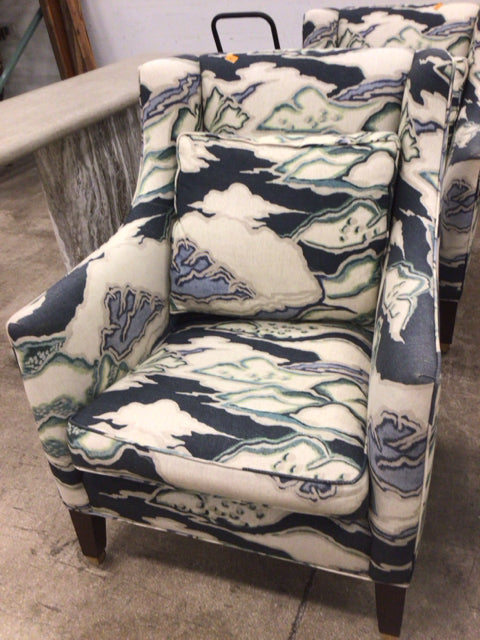 Baker (?) Craem/Blue Fabric Arm Chair