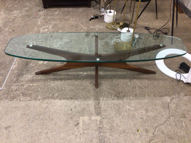 66" Oblong Glass Top Wood Base Coffee Table