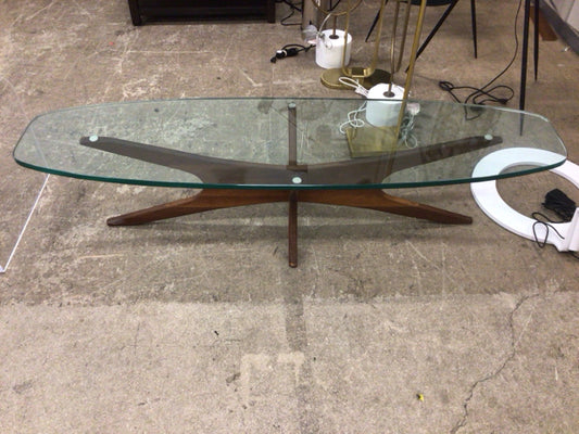 66" Oblong Glass Top Wood Base Coffee Table