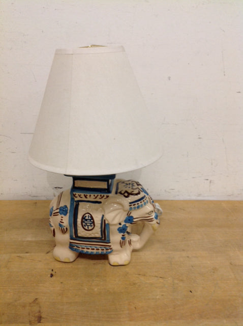 16" Ivory/Blue Ceramic Elephant Lamp w/Shade