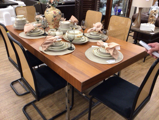 AS-IS Wood Extension Dining Table(Rust On Bottom/Top Damage)