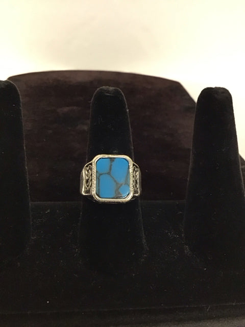 Men's Silver Ring w/Rectangular Turquoise
