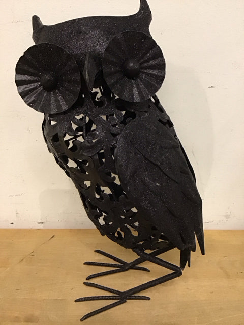 17" Black Metallic Metal Owl Statue