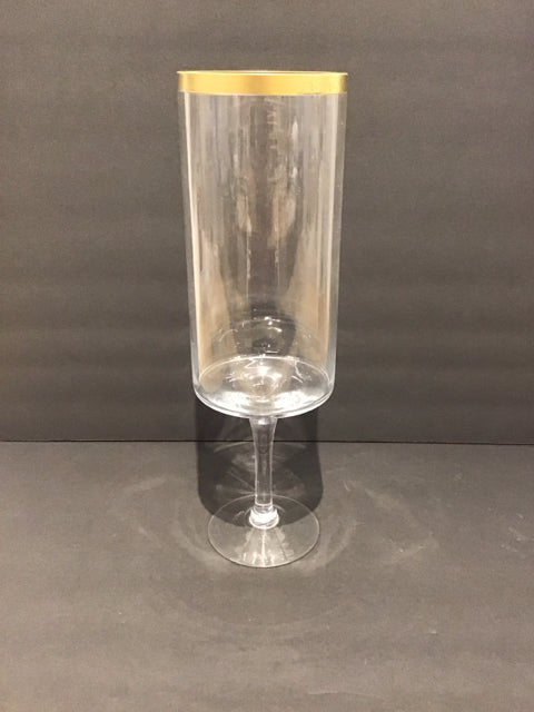 16" Glass Hurricane Candle Holder w/Gold Rim