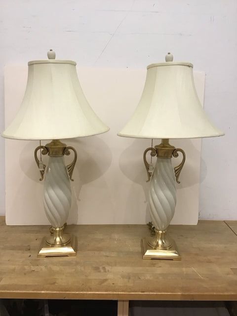 Pair Lenox Porcelain Swirl Lamps w/Shades