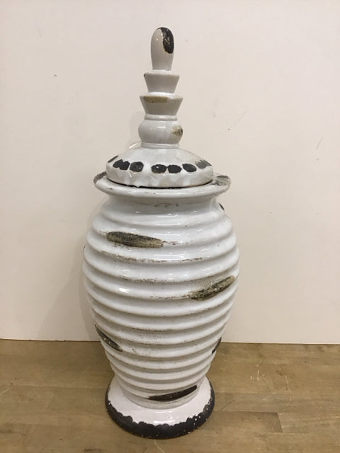 22" Weathered Cream Ceramic Urn