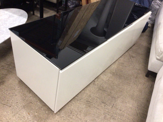 White Lacqured Black Glass Top Console Table