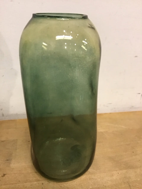 12" Green Glass Dimpled Vase