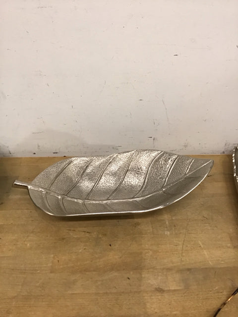 18" Silver Metal Leaf Bowl