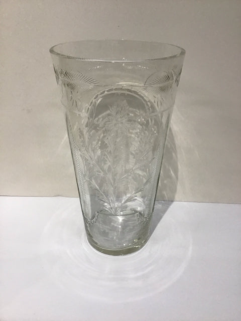 14" Carved Glass Vase