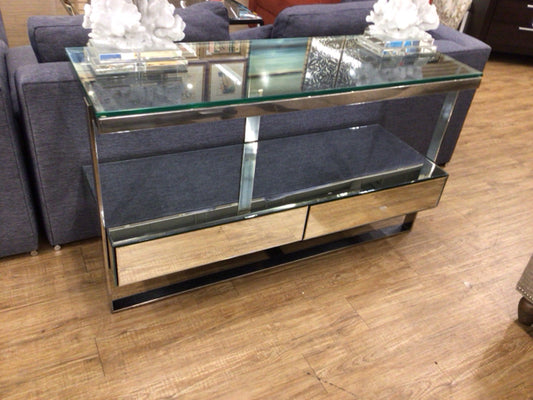 El Dorado Glass Top Mirrored Two Drawer Console Table