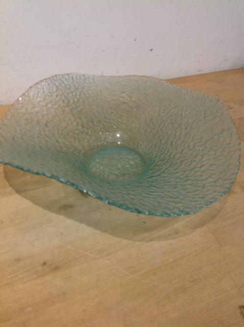 Bowl- 16" Wave Edge Pebbled Art Glass