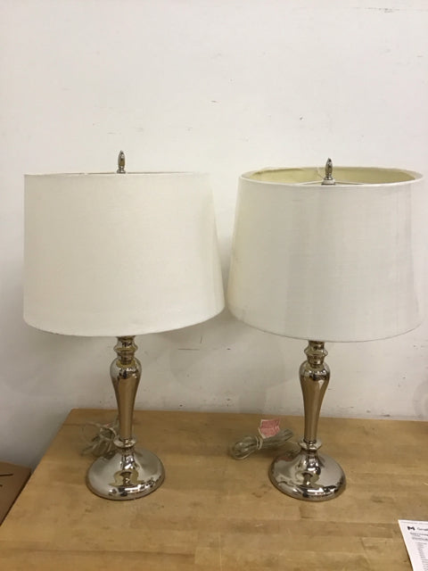Pair Of 27" Chrome Spindle Lamps